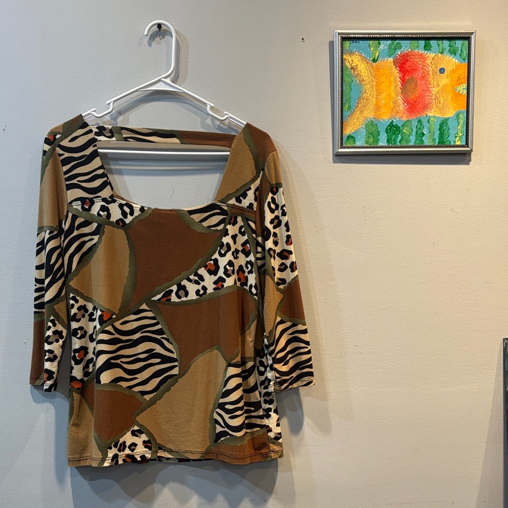 Trendy Patchwork Animal Print Blouse